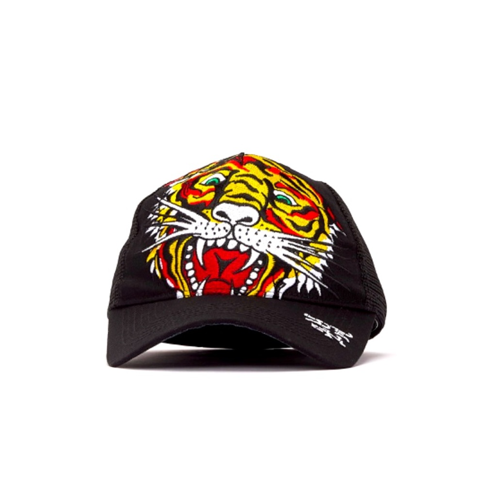 ED HARDY EMBROILED TIGER FLAME TRUCKER HAT